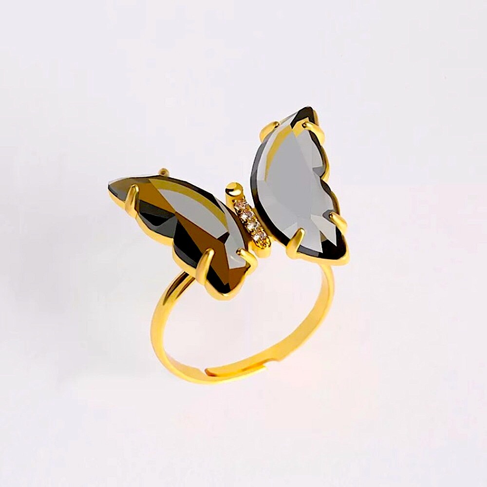⚜️[𝟯/$𝟭𝟴]⚜️Gray Butterfly Crystal Gold Ring NEW - Picture 6 of 10